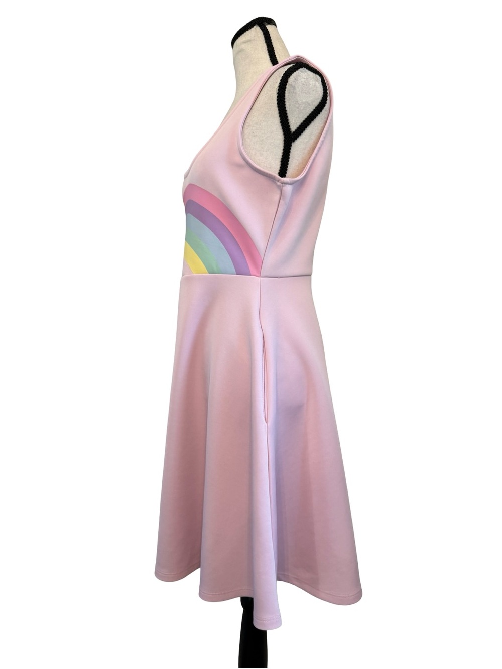 Sweet Society Pink Rainbow Fit & Flare Skater Dress Sleeveless Pockets M - Picture 3 of 11